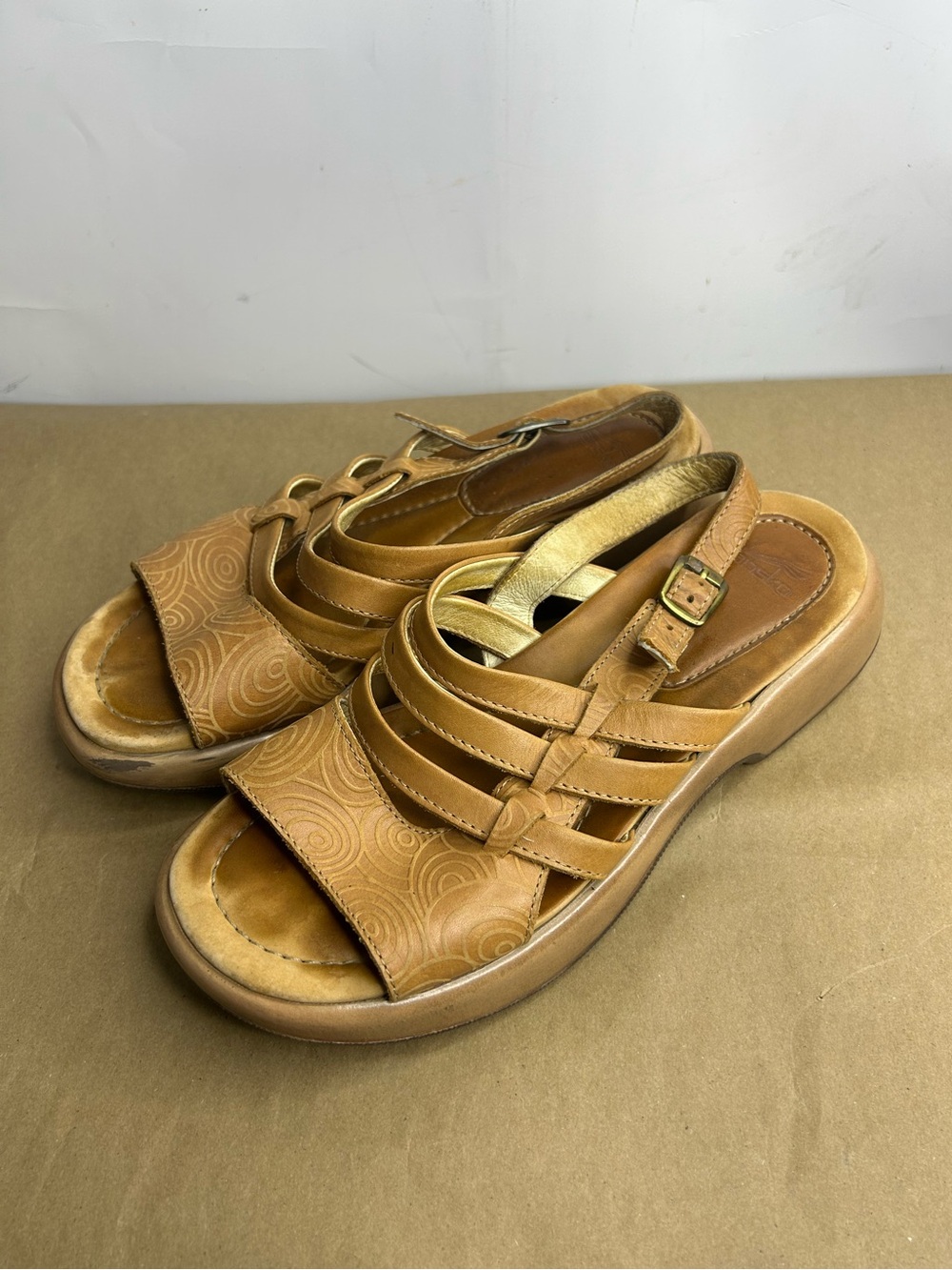 Dansko Tan Strappy Swirl Embossed Pattern Sandals Size 38 (7.5-8)
